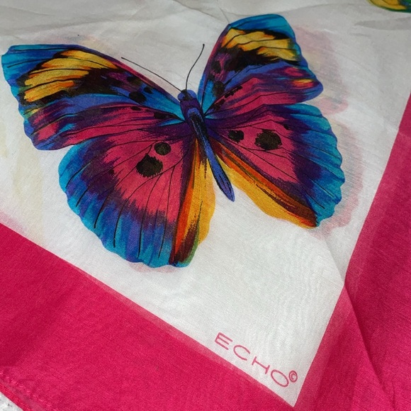 ECHO Brilliant Colorful Butterfly Print Scarf. - Picture 2 of 5